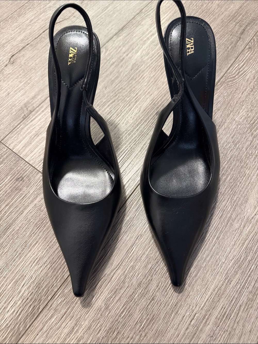 Zara Black Pointed Slingback Heels